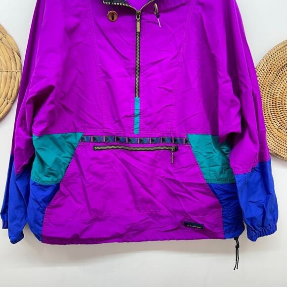 Vintage 80s LL Bean Purple Quarter Zip Aztec Print Pullover Windbreaker Jacket - Picture 5 of 9